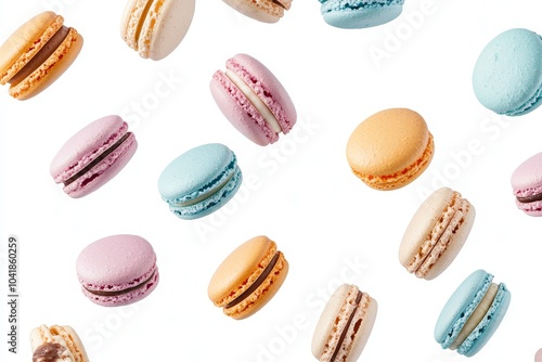 Wallpaper Mural A beautiful colorful macaron floating in the air, isolated on a clean  background. A dessert sweet cake concept developed with generative AI. Torontodigital.ca