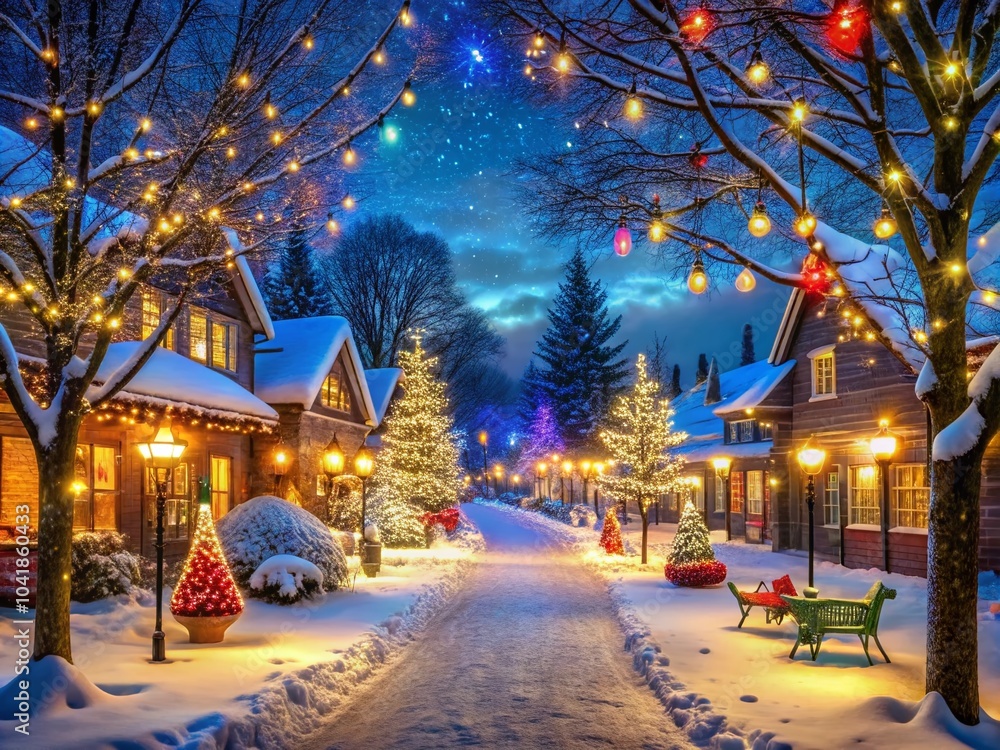 Enchanting Christmas Lights Display in a Winter Night Wonderland Enchanting Christmas Lights Display in a Winter Night Wonderland