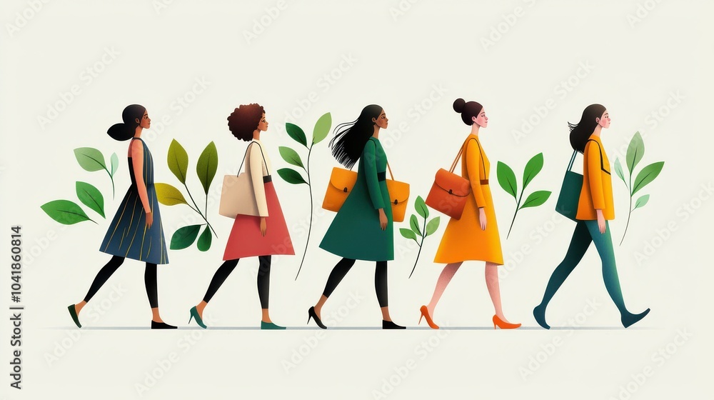 Diverse Models Walking on Runway with Nature Elements Diverse Models Walking on Runway with Nature Elements