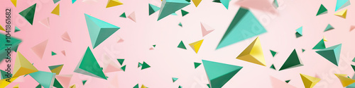 Free Download Soft Pink Abstract Background with Falling Green and Yellow Triangles - GFXLoad