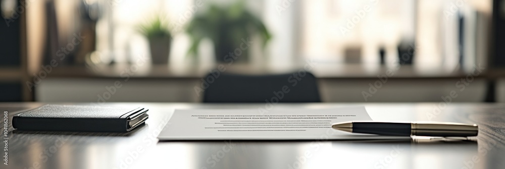 A desk scene featuring a document, pen, and notebook, suggesting a business or planning context. A desk scene featuring a document, pen, and notebook, suggesting a business or planning context.