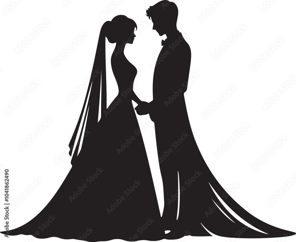 A bride and groom black and white silhouettes A bride and groom black and white silhouettes