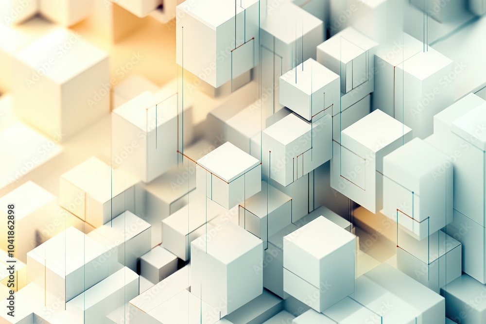 An abstract composition displays multiple cubes in different sizes and shades, interconnected by lines on a light background. Generative AI An abstract composition displays multiple cubes in different sizes and shades, interconnected by lines on a light background. Generative AI
