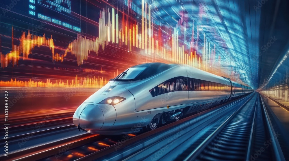 Sleek high-speed train racing through modern tunnel Sleek high-speed train racing through modern tunnel