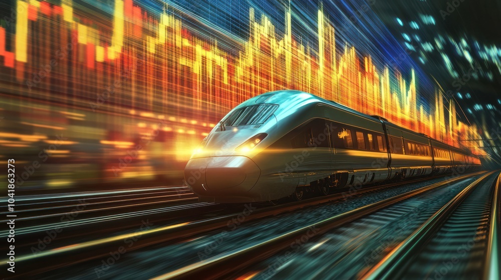 Futuristic train in glowing data-driven environment Futuristic train in glowing data-driven environment