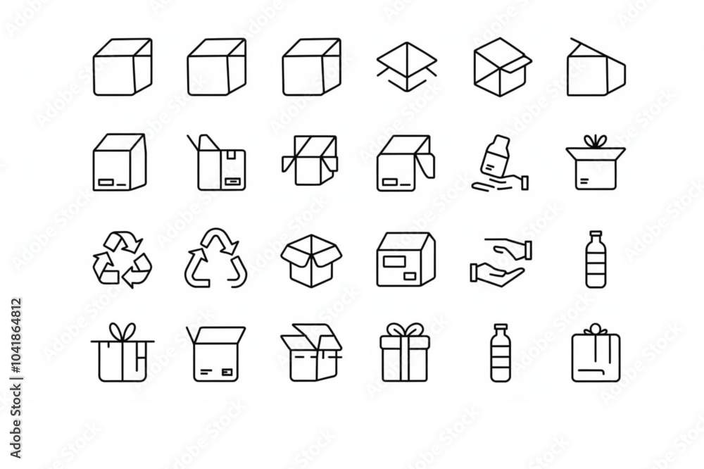 Set of 15 Packaging and Delivery Line Icons - Shipping Boxes, Gift, Recycling, Delivery Trucks, and Eco Symbols Set of 15 Packaging and Delivery Line Icons - Shipping Boxes, Gift, Recycling, Delivery Trucks, and Eco Symbols