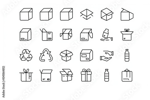 Set of 15 Packaging and Delivery Line Icons - Shipping Boxes, Gift, Recycling, Delivery Trucks, and Eco Symbols