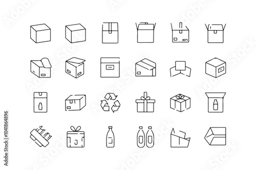 Set of 15 Packaging and Delivery Line Icons - Shipping Boxes, Gift, Recycling, Delivery Trucks, and Eco Symbols