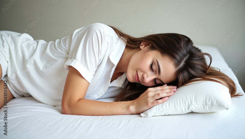 Happy woman lying in comfortable foam latex mattress bed in luxury hotel enjoying relax weekend getaway jumping in bed. Enjoying Asian woman with open arms in freedom Happy woman lying in comfortable foam latex mattress bed in luxury hotel enjoying relax weekend getaway jumping in bed. Enjoying Asian woman with open arms in freedom
