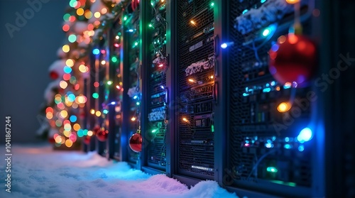 servers, Christmas, lights, ornaments, tech, festive, cheer, holiday, technology, decorations, data, innovation, coding, networking, computers, IT, software, hardware, digital, cloud, celebration