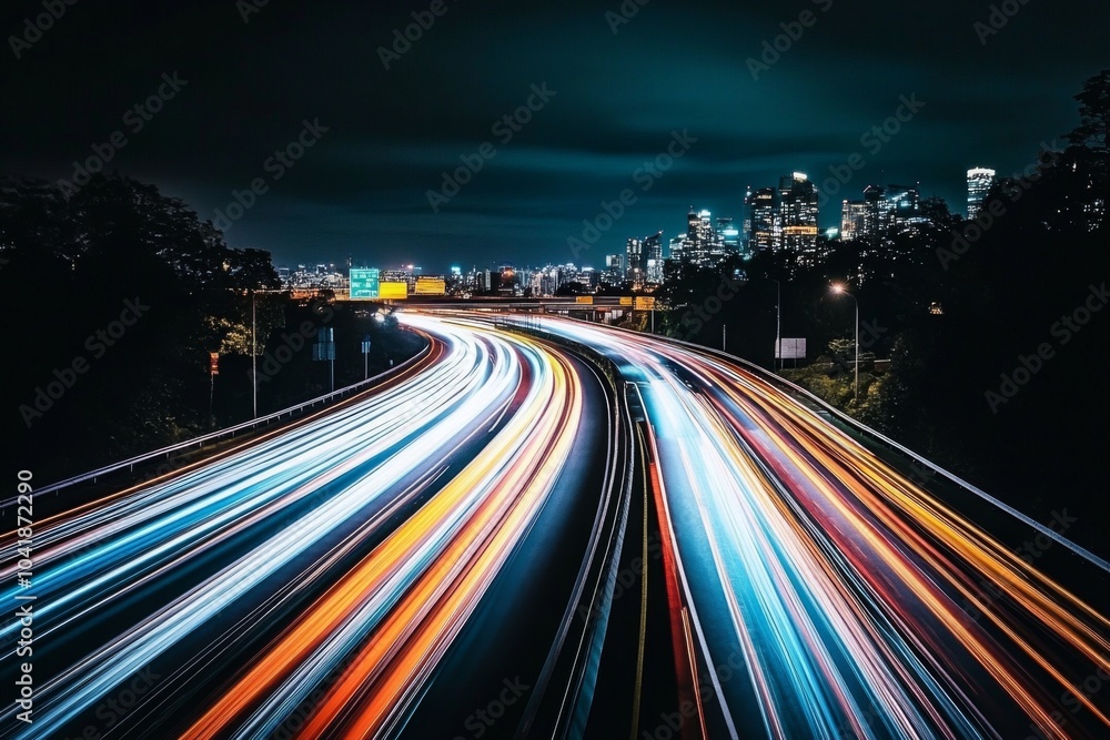 Long Exposure Light Trails on a City Highway Long Exposure Light Trails on a City Highway