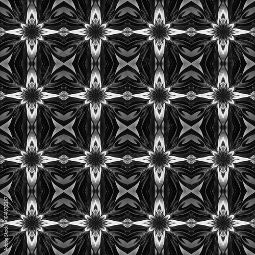 Seamless black and white pattern with shapes