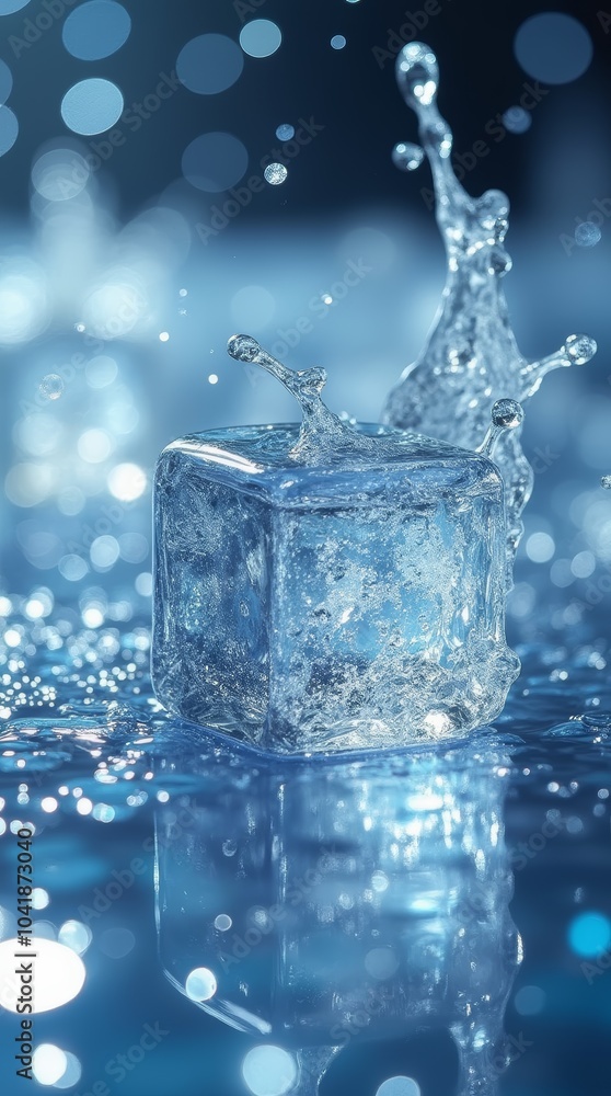 Single Ice Cube Splashing in Water Single Ice Cube Splashing in Water