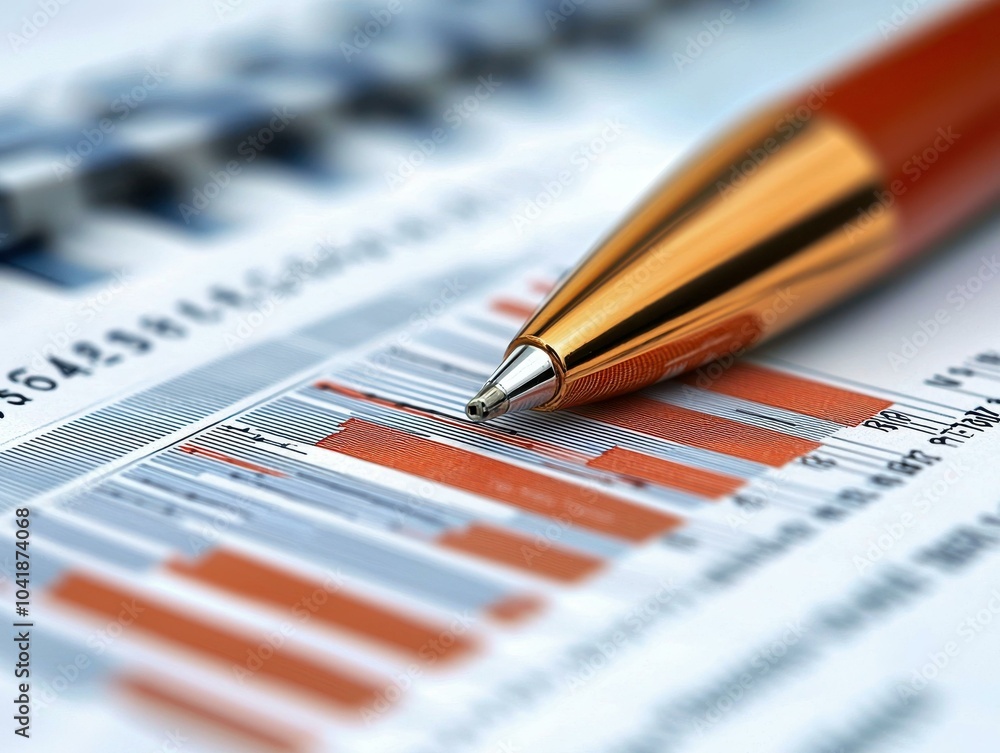 Close-up of a pen on a financial report, depicting intricate data analysis for investment strategies. Ideal for showcasing meticulous financial planning. Close-up of a pen on a financial report, depicting intricate data analysis for investment strategies. Ideal for showcasing meticulous financial planning.