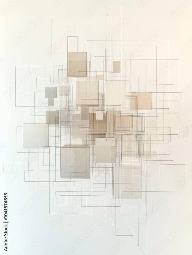 An arrangement of cubes in different sizes and shades is interconnected by diagonal lines on a soft, light background. Generative AI An arrangement of cubes in different sizes and shades is interconnected by diagonal lines on a soft, light background. Generative AI
