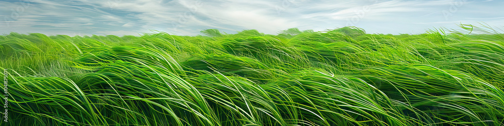 Grassy Green: A field of green blades of grass swaying in the wind, some bending low enough to touch the ground, creating a soothing natural scene. Grassy Green: A field of green blades of grass swaying in the wind, some bending low enough to touch the ground, creating a soothing natural scene.