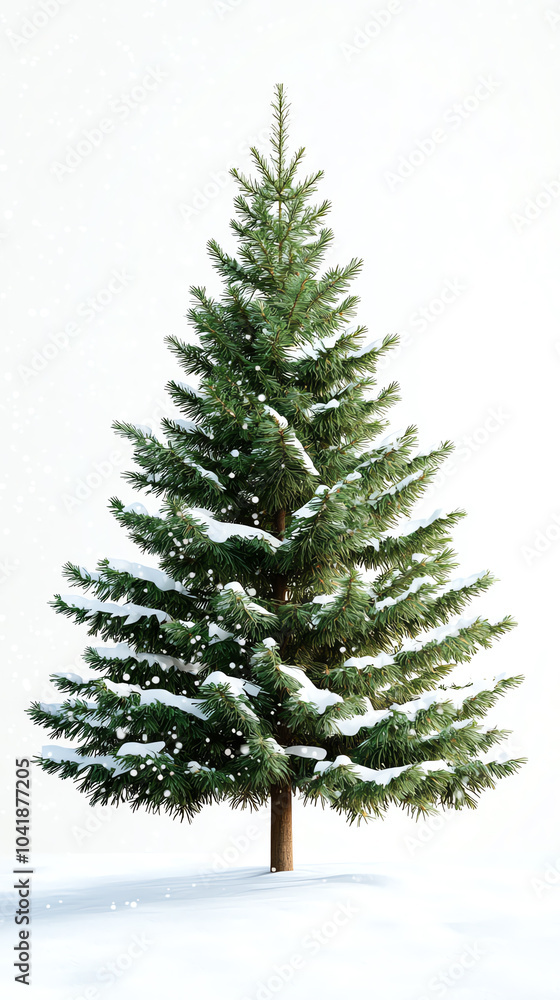 Fototapeta premium Majestic snow-covered evergreen tree in a winter wonderland setting