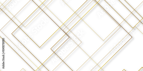 Modern minimal golden square shape background with stoke and shadow. abstract futuristic architecture concept digital geometric gold line for wallpaper, presentation background, vector illustration.	