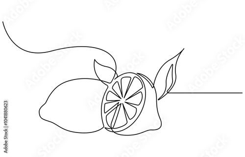 Lemon in one line. The concept of healthy eating, fruits, citrus. Minimalistic design. Vector graphics, The lemon is drawn with one continuous line on a white background