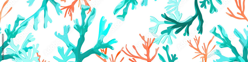 A bright turquoise and coral abstract pattern on a white background, inspiring summer and adventure. A bright turquoise and coral abstract pattern on a white background, inspiring summer and adventure.