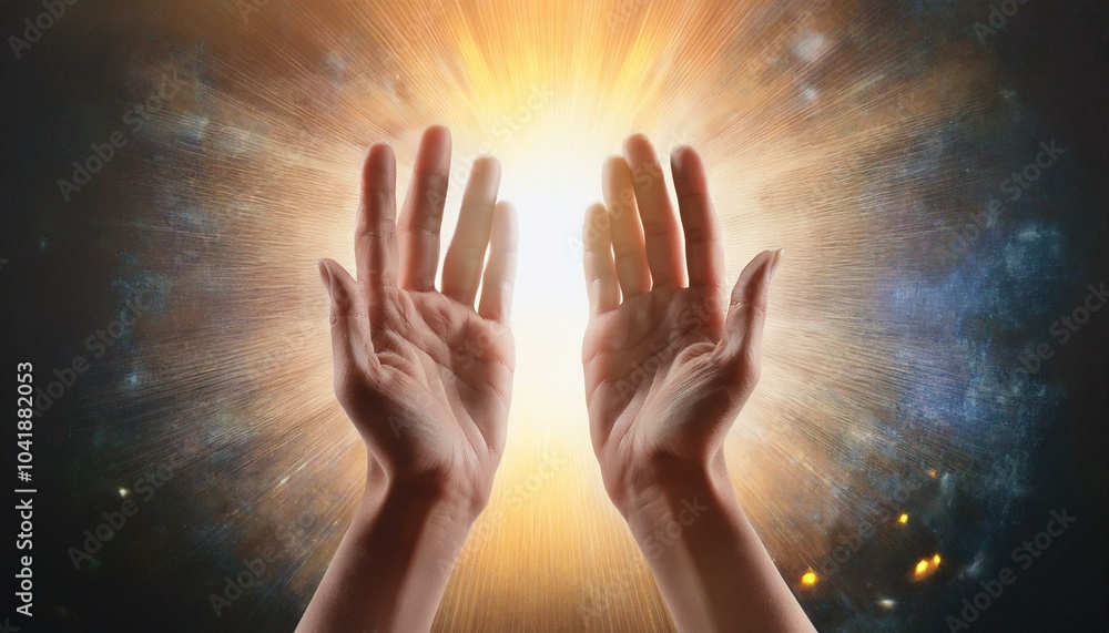 Place your hand over the luminous energy field. natural healing concept. Place your hand over the luminous energy field. natural healing concept.