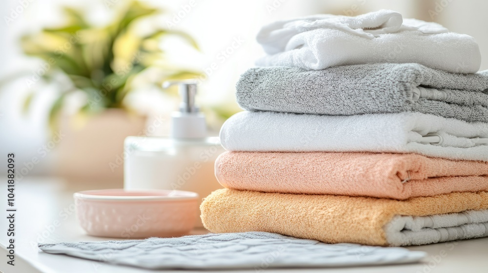 A pile of neatly folded clothes on a table, including soft fabrics and fresh towels, showing the results of a clean and organized laundry routine. --chaos A pile of neatly folded clothes on a table, including soft fabrics and fresh towels, showing the results of a clean and organized laundry routine. --chaos
