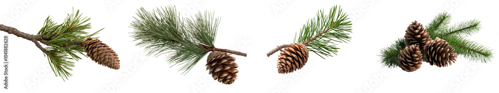 Isolated pine tree branch with cone Isolated pine tree branch with cone