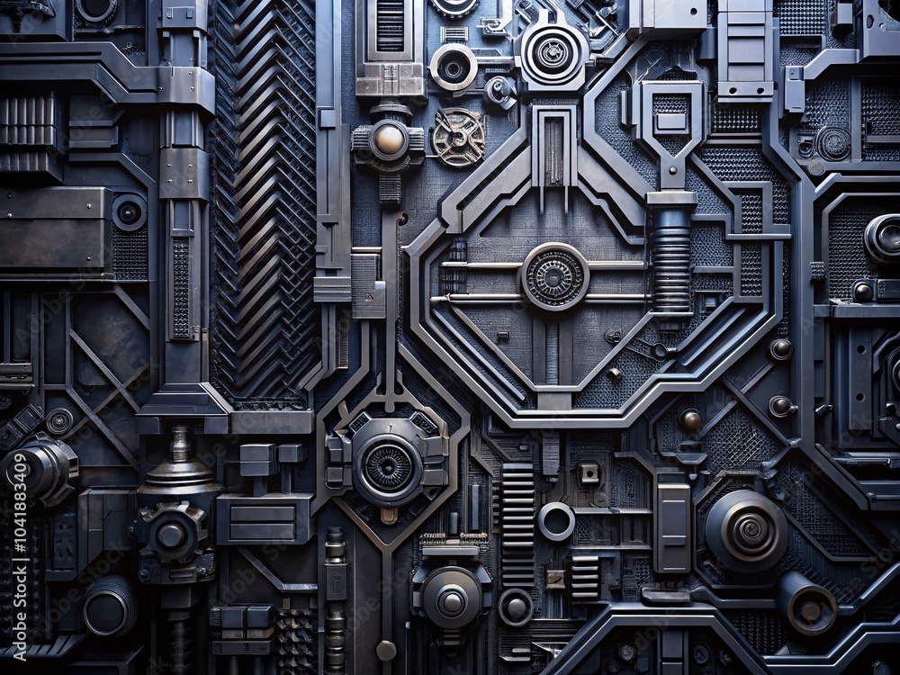 Fototapeta premium Futuristic Black Metal Wall Panel Texture for Sci-Fi Backgrounds and Design Projects