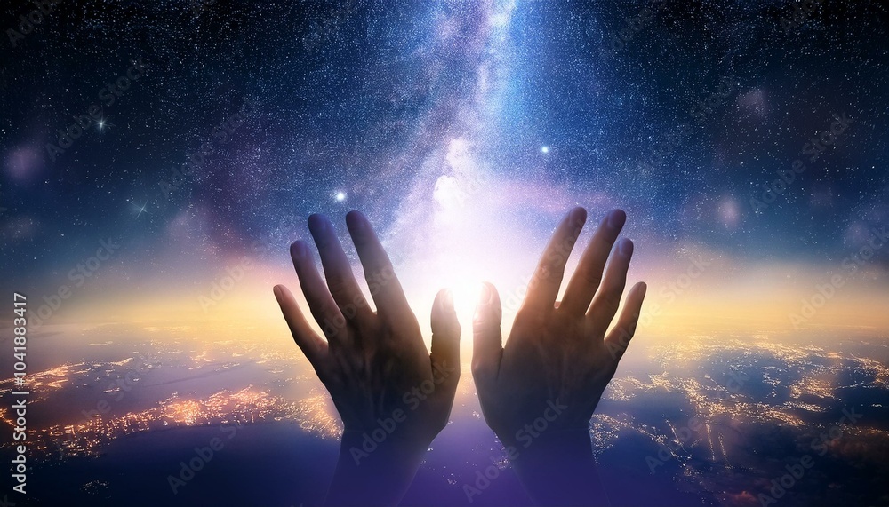 Place your hand over the luminous energy field. natural healing concept.