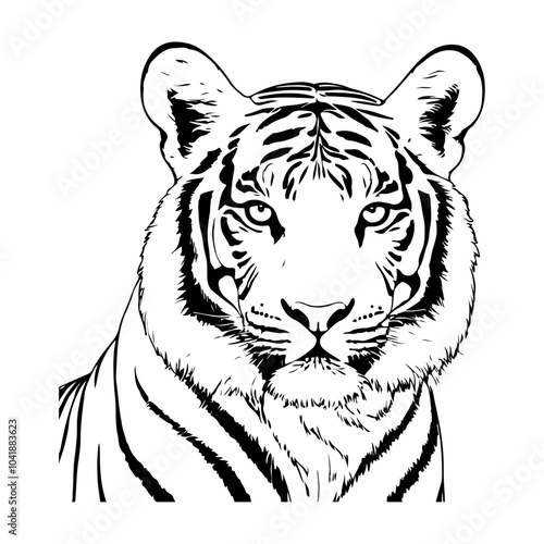 Tiger line Art Drawing on an isolated white background