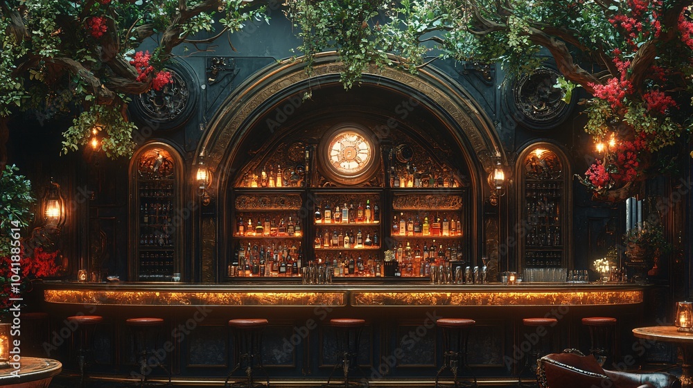 Luxurious Steampunk Bar with Illuminated Decor Luxurious Steampunk Bar with Illuminated Decor