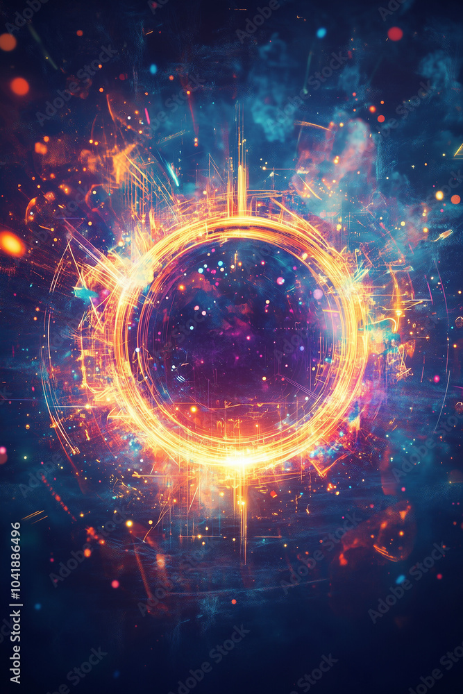 Obraz premium Radiant Glowing Ring with Energy Particles in Space