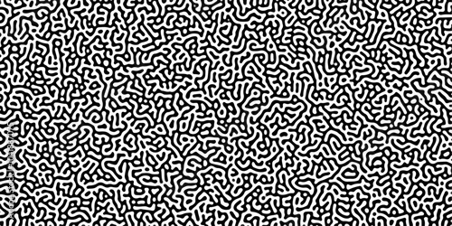 Turing reaction diffusion monochrome seamless pattern with chaotic motion .Linear design with biological shapes. Organic lines in memphis. abstract turing organic wallpaper background .	
