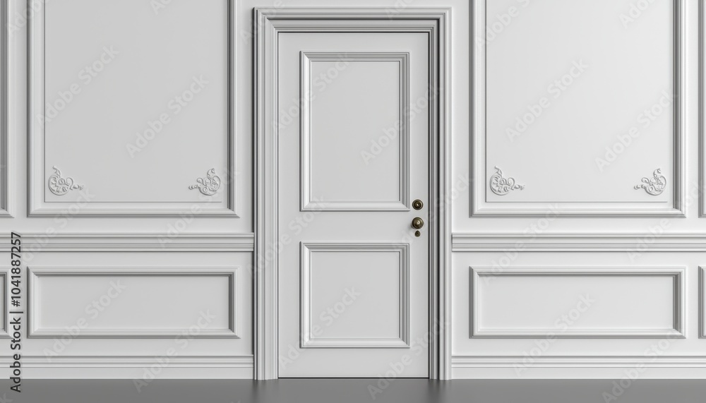 A minimalist white door set against a textured white wall, showcasing elegant molding and a sleek design. A minimalist white door set against a textured white wall, showcasing elegant molding and a sleek design.