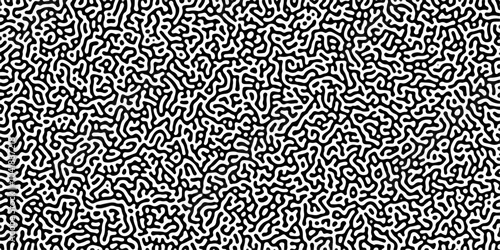 Turing reaction diffusion monochrome seamless pattern with chaotic motion .Linear design with biological shapes. Organic lines in memphis. abstract turing organic wallpaper background .	
