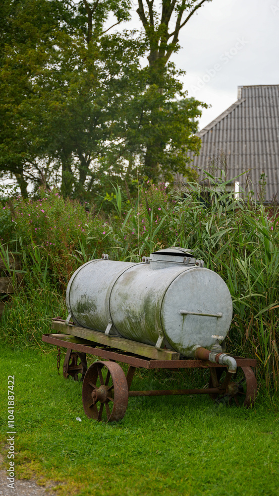 old drinking water tank truck in the park old drinking water tank truck in the park