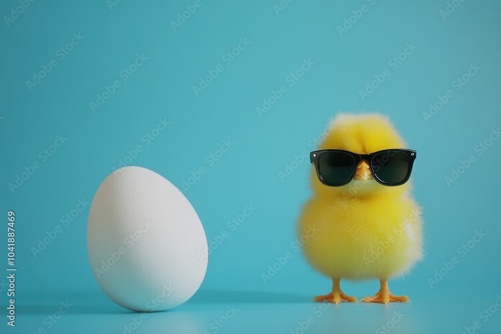 Cool Chick with Egg on Blue Background Cool Chick with Egg on Blue Background