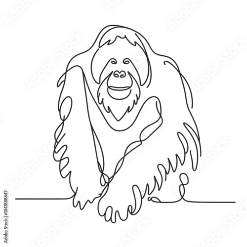 Continuous line orangutan illustration in minimalist style, AI Generation