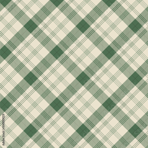 Plaid with twill weave repeat pattern.Gingham seamless pattern in green and beige.Checkered tartan Geometric graphic vector illustration background design for fabric and prints.