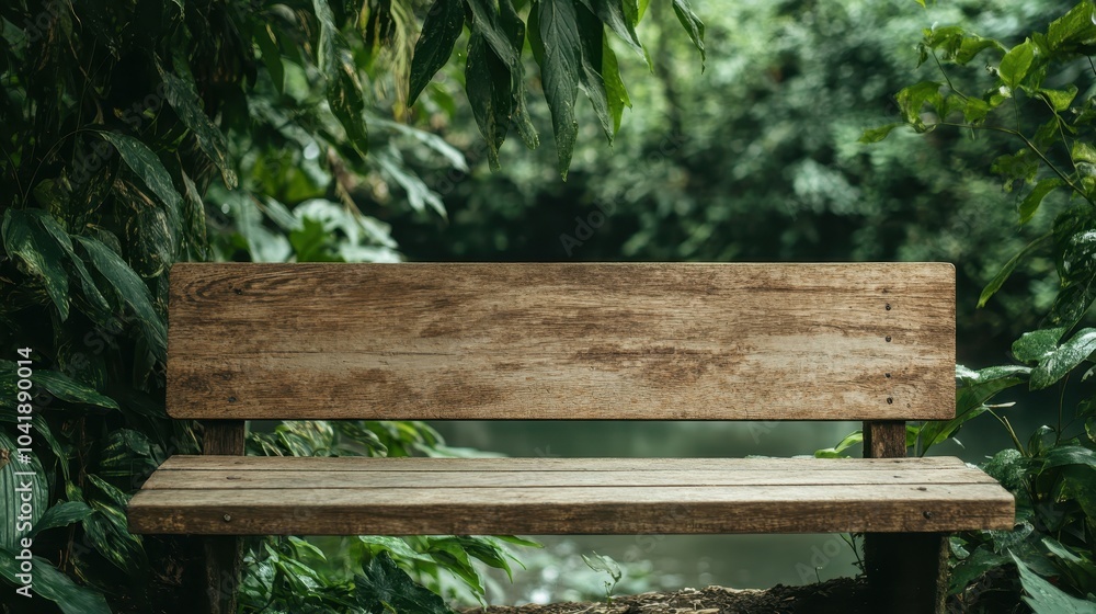 A wooden bench is nestled among lush green foliage in a serene park setting, inviting moments of reflection and tranquility amid nature's beauty and tranquility. A wooden bench is nestled among lush green foliage in a serene park setting, inviting moments of reflection and tranquility amid nature's beauty and tranquility.