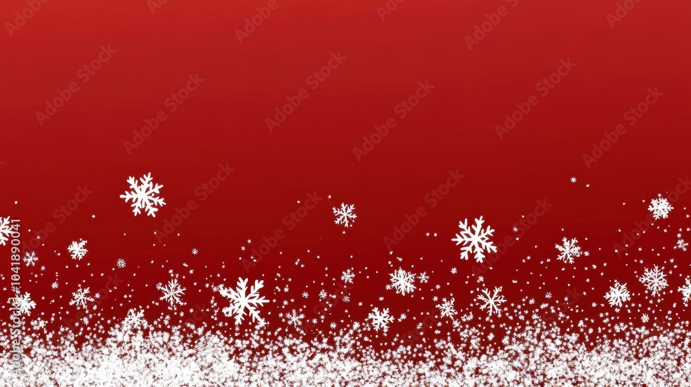 Red background template with white snow flake for holiday greeting card poster design.