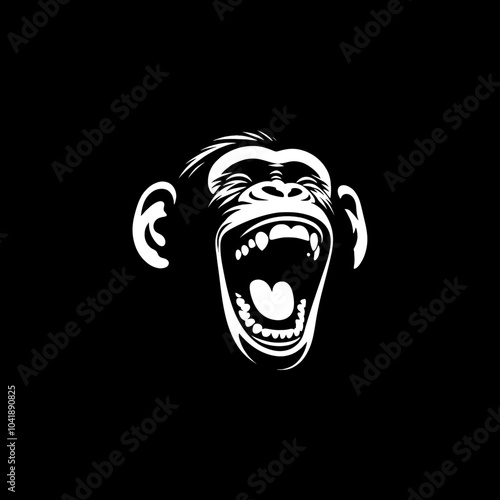 chimpanzee monkey laughing  face vector drawing illustration stencil	
