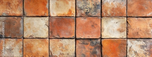 Rustic terracotta tile texture with weathered edges and earthy tones  photo