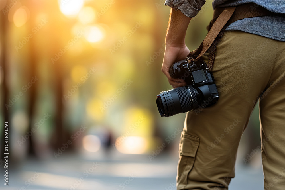 Photographer holding his camera with blur background, photography concept image, The World Photography Day image macro photo Photographer holding his camera with blur background, photography concept image, The World Photography Day image macro photo