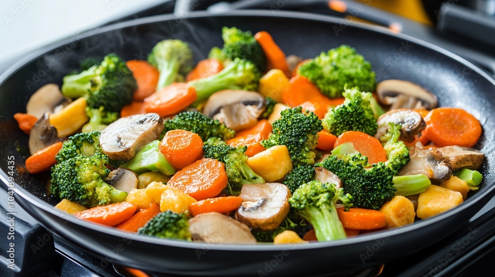 Close-up of Steaming Vegetables in a Pan Close-up of Steaming Vegetables in a Pan