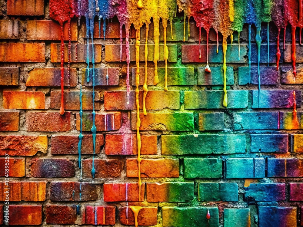 Grunge Background with Bricked Wall and Dripping Paint Overlay for Creative Projects Grunge Background with Bricked Wall and Dripping Paint Overlay for Creative Projects
