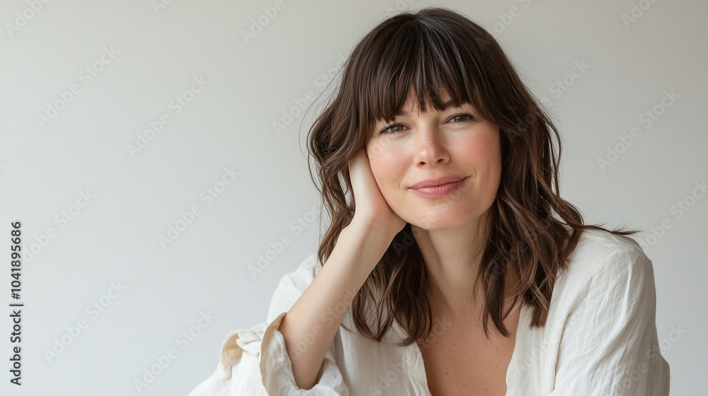 Portrait of beautiful woman in white shirt. Portrait of beautiful woman in white shirt.