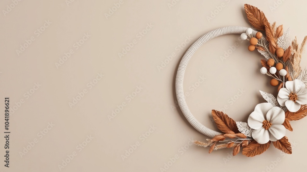 Obraz premium White & Tan Floral Wreath.