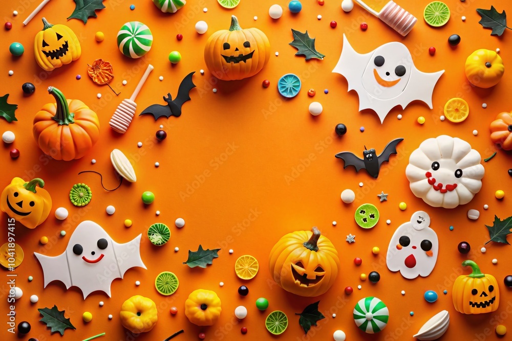 Halloween Banner with Flat Stickers on Orange Background for Festive Celebrations Halloween Banner with Flat Stickers on Orange Background for Festive Celebrations