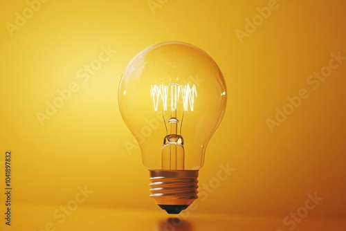 Bright Light Bulb on Yellow Background
